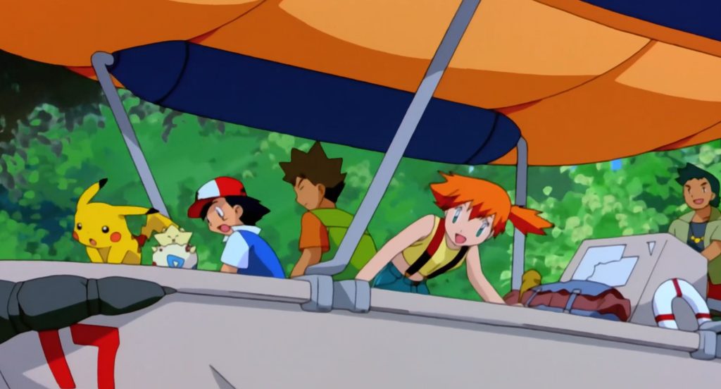Ash, Misty and Brock on a boat
