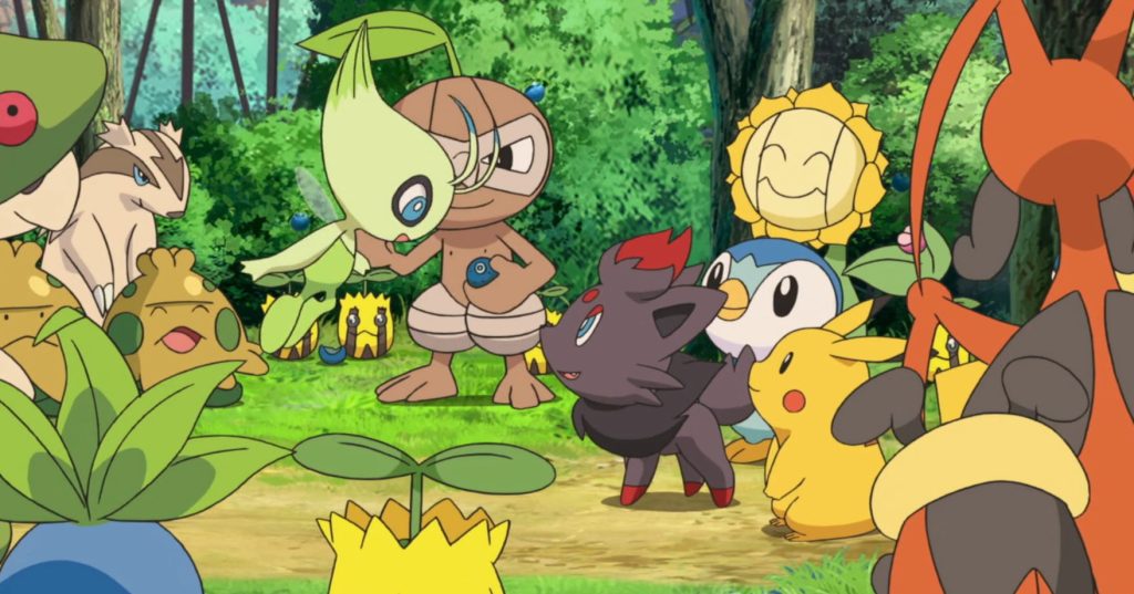 Celebi and Zorua with other pokemons