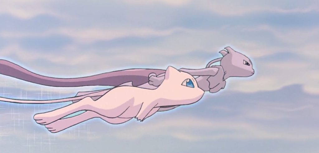 Mew and mewtwo flying